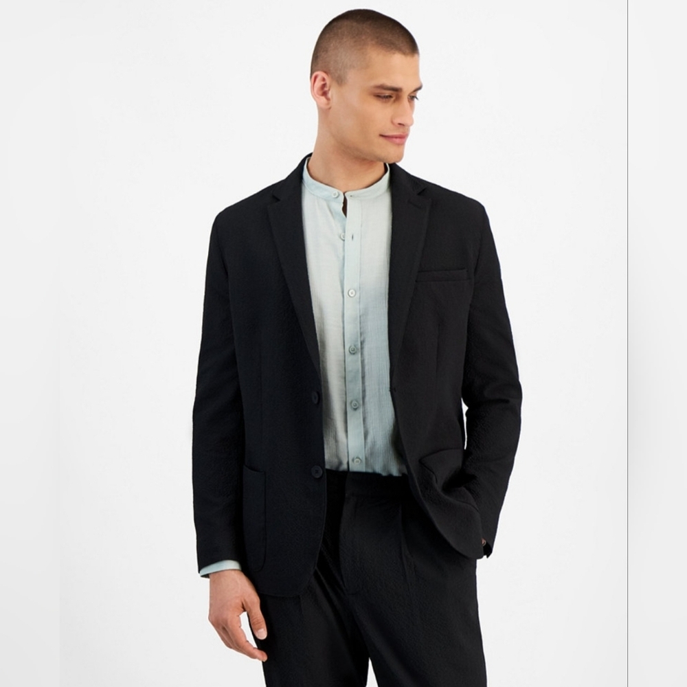 ALFANI Men's Classic-Fit Textured Seersucker Suit Jacket/ Deep Black XL